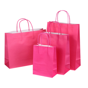 Compostable Shopping Large Kraft Paper Pink Gift Bag with Handles