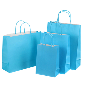 Custom Printing Light Blue Kraft Shopping Paper Bags Fashion For Clothing